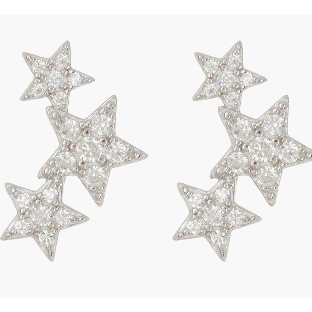 Sterling Silver Star Cluster Crystal Drop Earrings - White